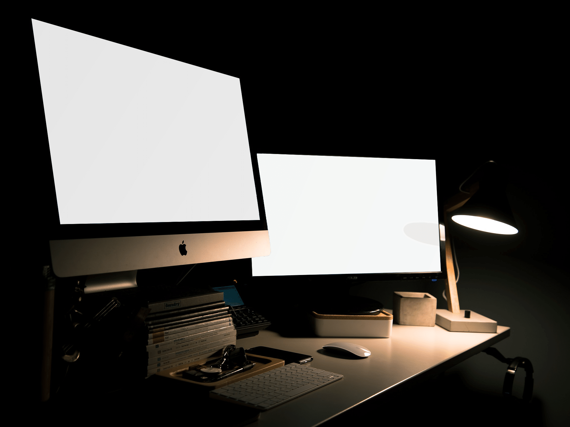 Download iMac Workspace at Night Mockup | The Mockup Club